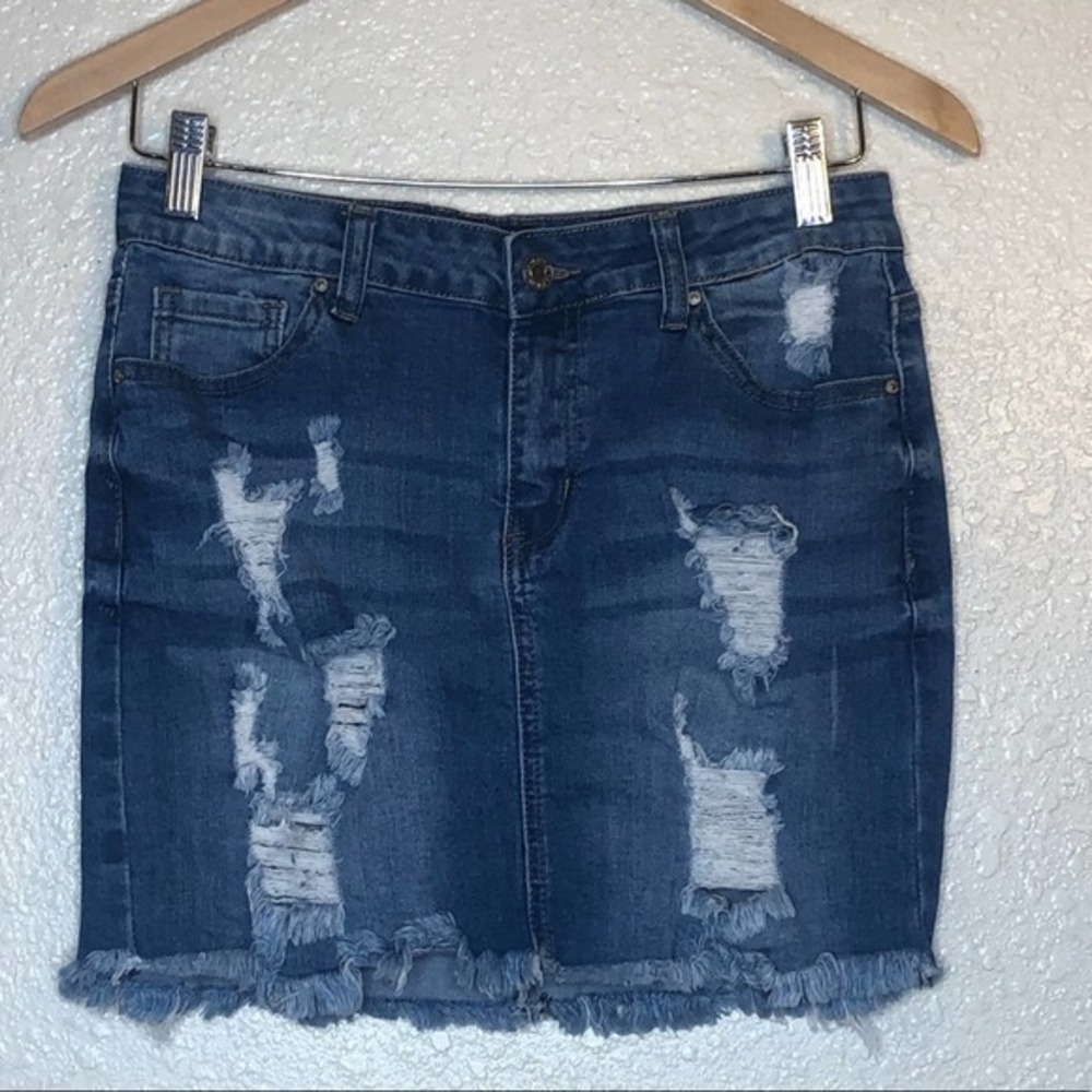 {Wax Jean} distressed denim fitted mini skirt M